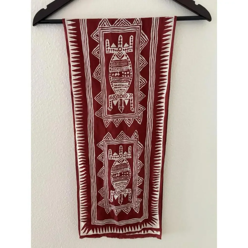 Adrienne Vittadini Tribal Print Scarf Red White Abstract 52x11” Vintage